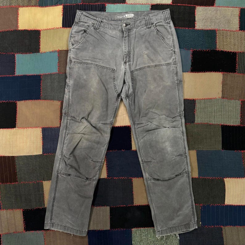 Vintage 2000s Carhartt Relaxed Double Knees Work Pants Faded Utility Canvas image 1
