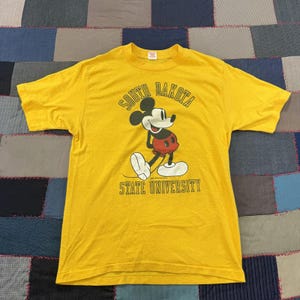 Vintage 70's South Dakota State University Mickey Mouse T-Shirt Yellow USA Large image 1