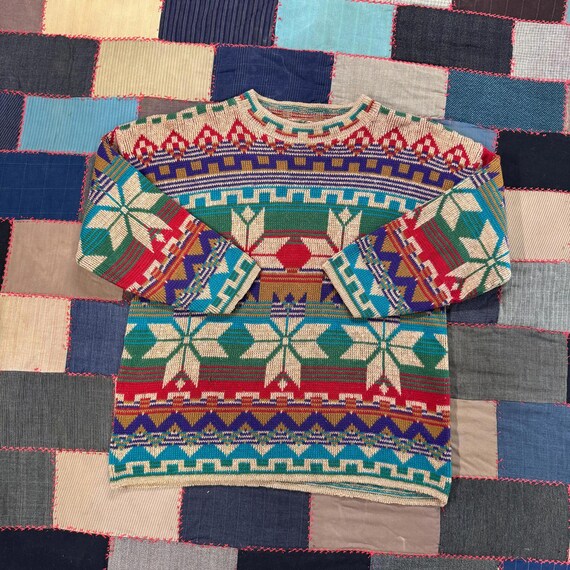 Needles, Vintage 90's Needles & Yarn Aztec Fair Isle Tunic Multi Color Sweater Size XL