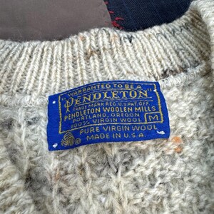 VTG 80s Pendleton Virgin Wool Sweater Cream Knit V-Neck Pullover USA Made Medium image 2
