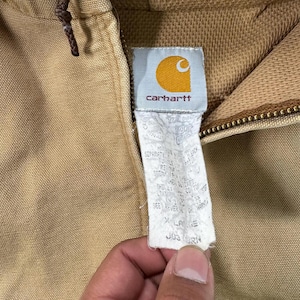 Vintage 90's Carhartt Workwear Tan Faded Hooded Essential Jacket Size XL image 3