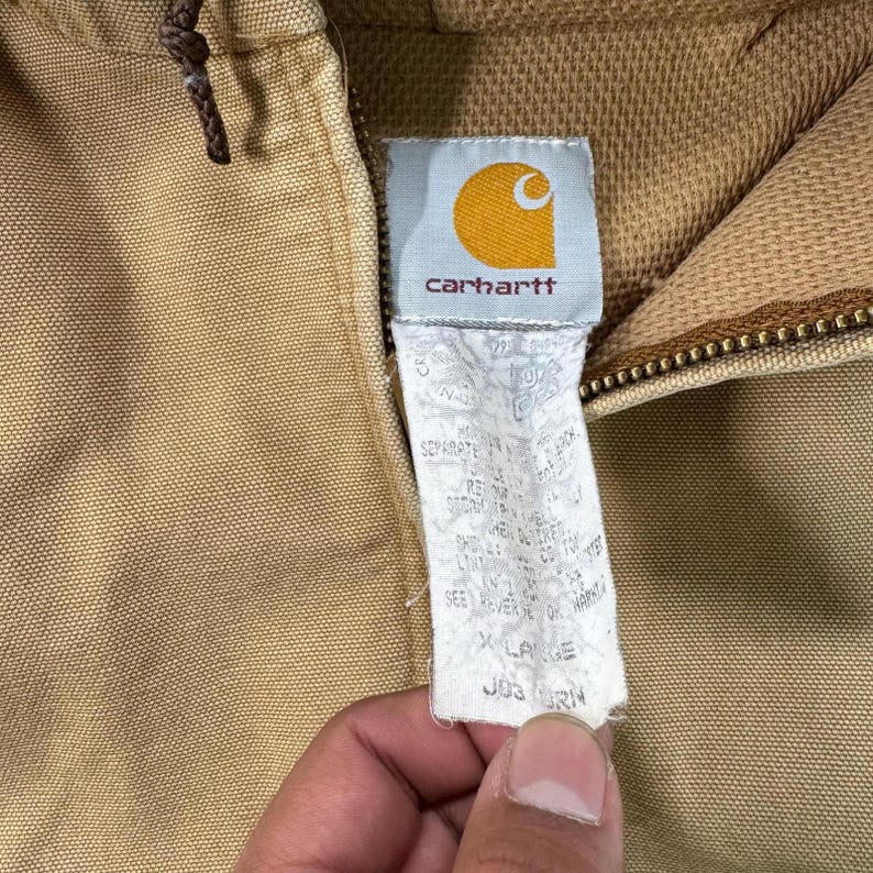 Vintage 90's Carhartt Workwear Tan Faded Hooded Essential Jacket Size XL image 3