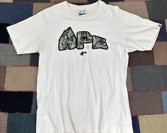 Vintage Y2K Bape Kaws Blue Camouflage Head Black Cotton T Shirt