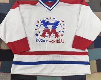 Vintage Hockey Montreal #19 Jersey Men's White Red Sports Canadian Made - XL