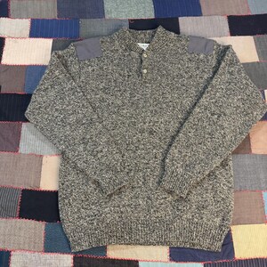 VTG L.L.Bean Military Shoulder Pads Henley Sweater Brown Wool Blend USA Made XLT