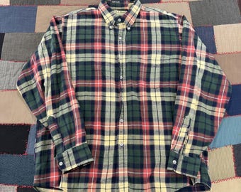 Vintage L.L.Bean Button-Down Long Sleeve Shirt Men's Plaid USA Made - Large