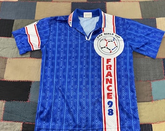 Vintage 90s FIFA World Cup France 98 Jersey Blue Sports Polo Shirt M