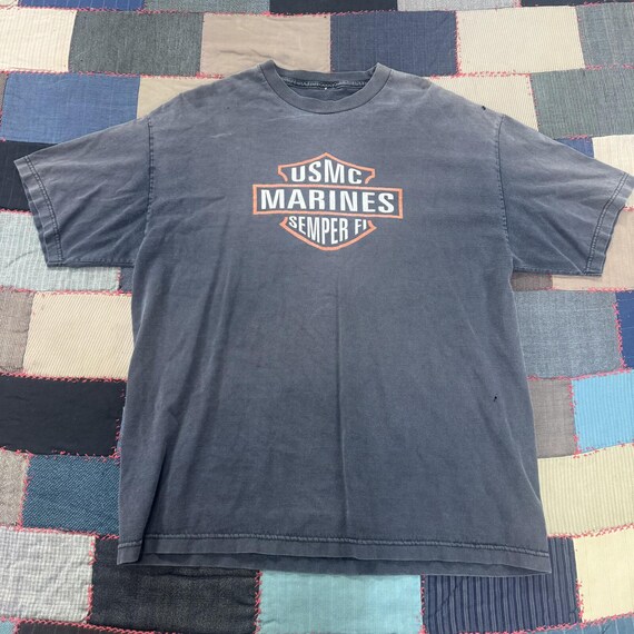 Vintage 90s Harley-Davidson USMC Marines Semper Fi Emblem T-Shirt Men's Black