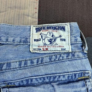 Vintage 90s True Religion Jeans Blue Denim Slim Horseshoe Embroidery USA Made 30 image 7
