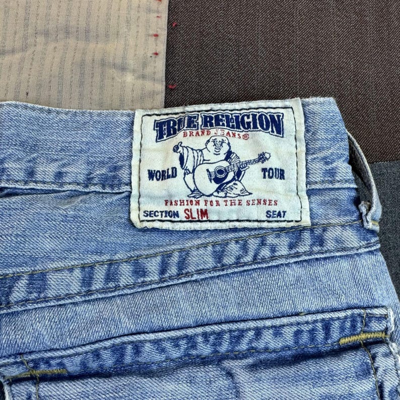 Vintage 90s True Religion Jeans Blue Denim Slim Horseshoe Embroidery USA Made 30 image 7