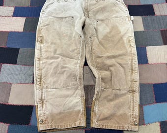 Carhartt B194 Quilt-Lined Sandstone Duck Work Jeans Mens Tan Dungaree Fit 44X28