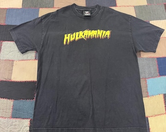 Vintage 90s Hulkamania Hulk Hogan WWE Wrestling T-Shirt Men's Black Tee Y2K - XL