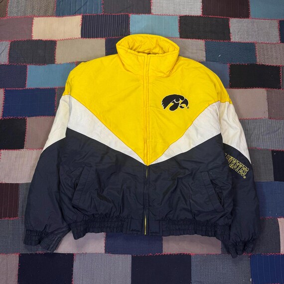 Vintage 90s Iowa Hawkeyes Puffer Jacket NCAA Football Locker Line Colorblock