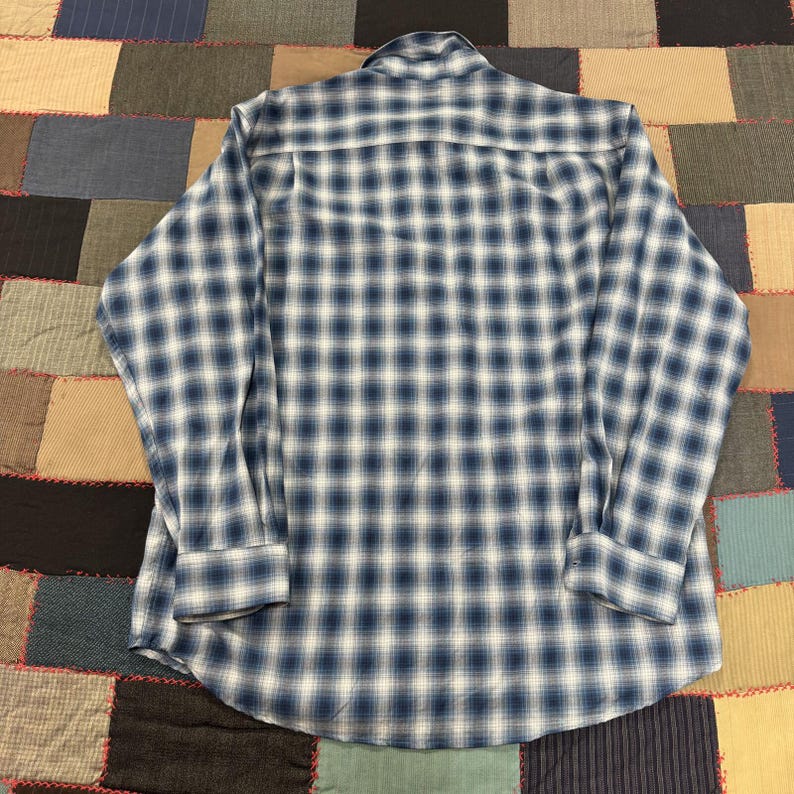 Sir Pendleton Fine Worsted Wool Button-Down Shirt Blue White Shadow Plaid - XL image 5