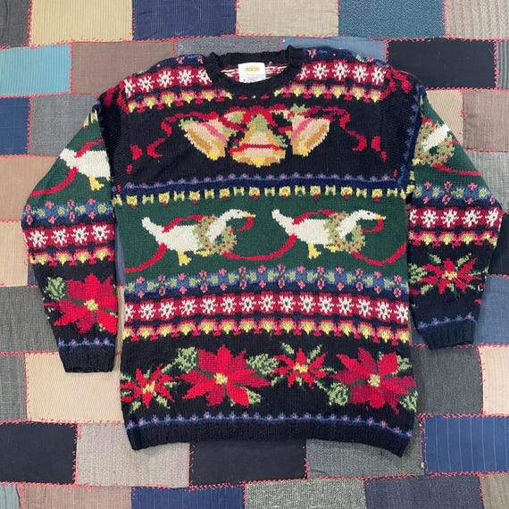 Talbots, Vintage 90s Talbots Hand Knit Holidays Goose Wool Sweater Cottagecore Folk