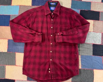 Vintage 90's Pendleton Pure Virgin Wool Plaid Flannel Red Essential Shirt Size M