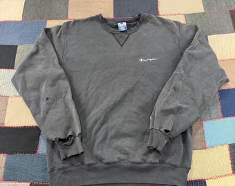 Vintage 90s Champion Crewneck Sweatshirt Men's Faded Black Pullover - Large
