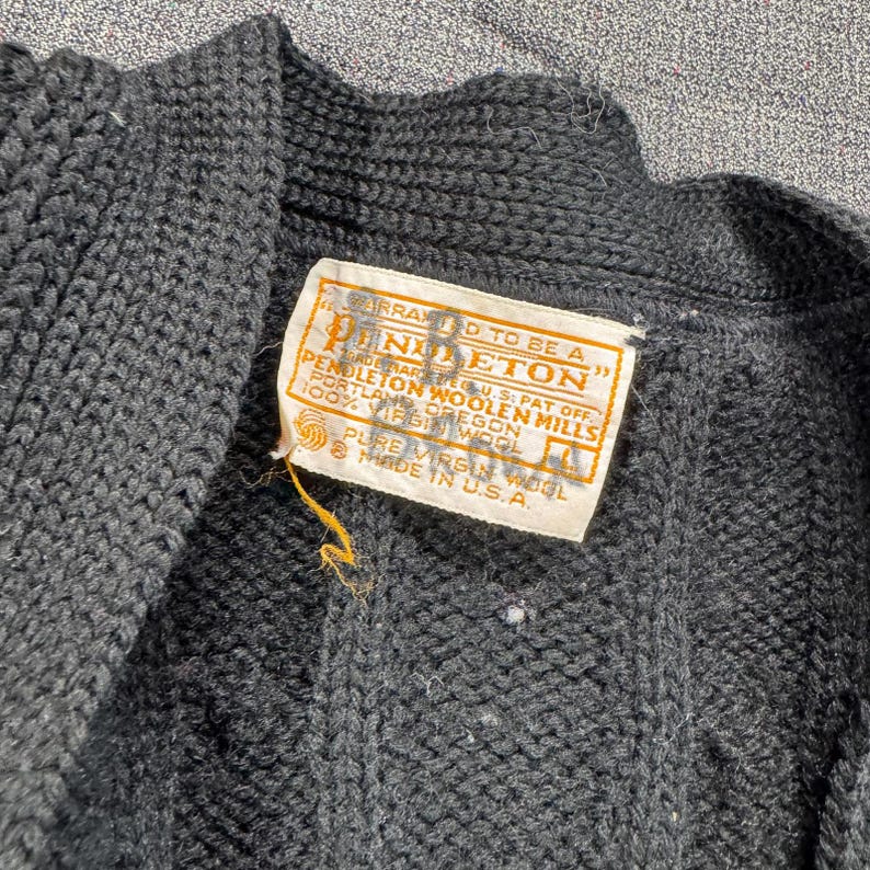 Vintage 80's Pendleton Black Wool Cable Knit Cardigan Sweater Size L zdjęcie 2