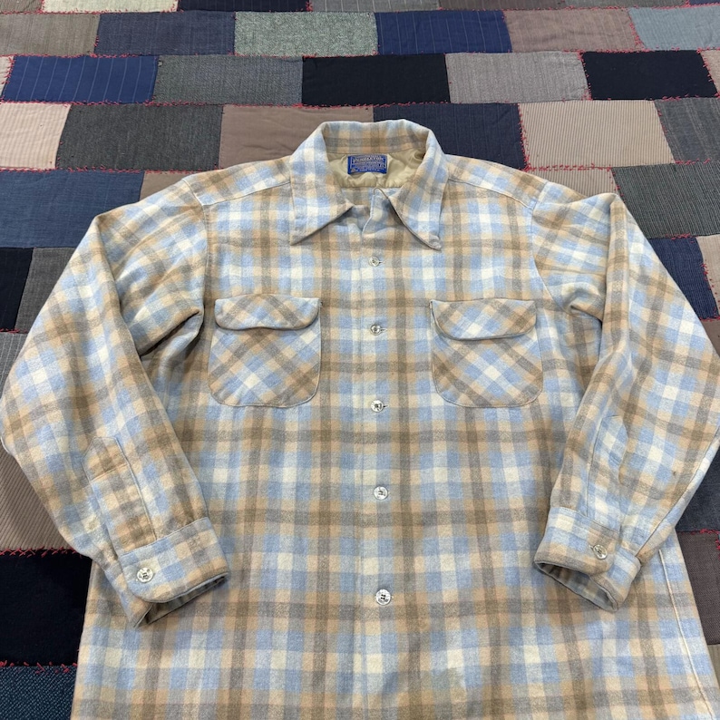 Vintage 70s Pendleton Wool Plaid Board Shirt Loop Collar Classic USA Made - L Bild 5