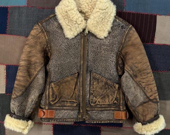 Vintage NWT Polo Ralph Lauren Distressed Shearling Leather Flight Jacket PXXS