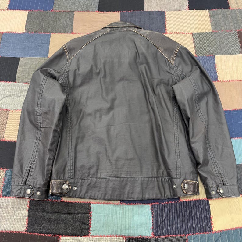 Vintage Tommy Bahama Biker Jacket Men's Black Cotton Leather Winter - Medium image 6