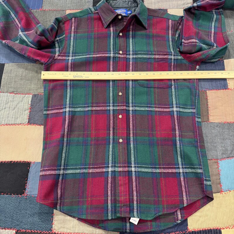 VTG 90's Pendleton Button Up Long Sleeve Shirt Mens Red Green Plaid Virgin Wool Bild 3