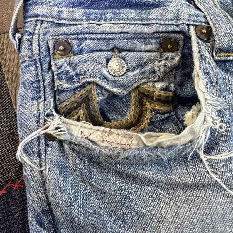 Vintage 90s True Religion Jeans Blue Denim Slim Horseshoe Embroidery USA Made 30 image 8