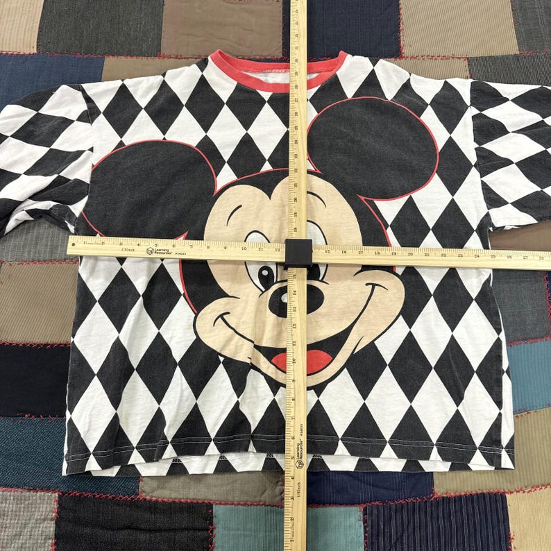 Vintage 90s Disney Fashions Mickey Mouse T-Shirt White Black Checkered Classic afbeelding 5