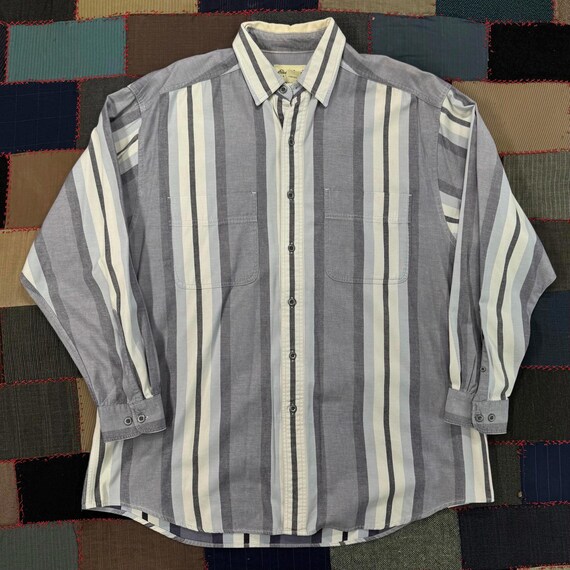 Eddie Bauer, Vintage 90s Eddie Bauer Vertical Stripe Button Up Shirt Outdoorsy Classic