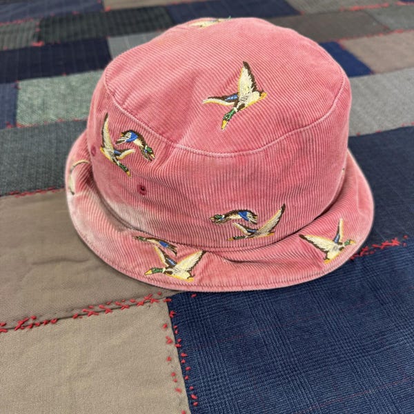 VTG 80s Faded Polo Ralph Lauren Salmon Pink Corduroy Mallard Duck Bucket Hat S/M