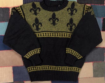 Vintage 90s Fleur De Lis Gothic Knit Sweater Dark Academia Street Core