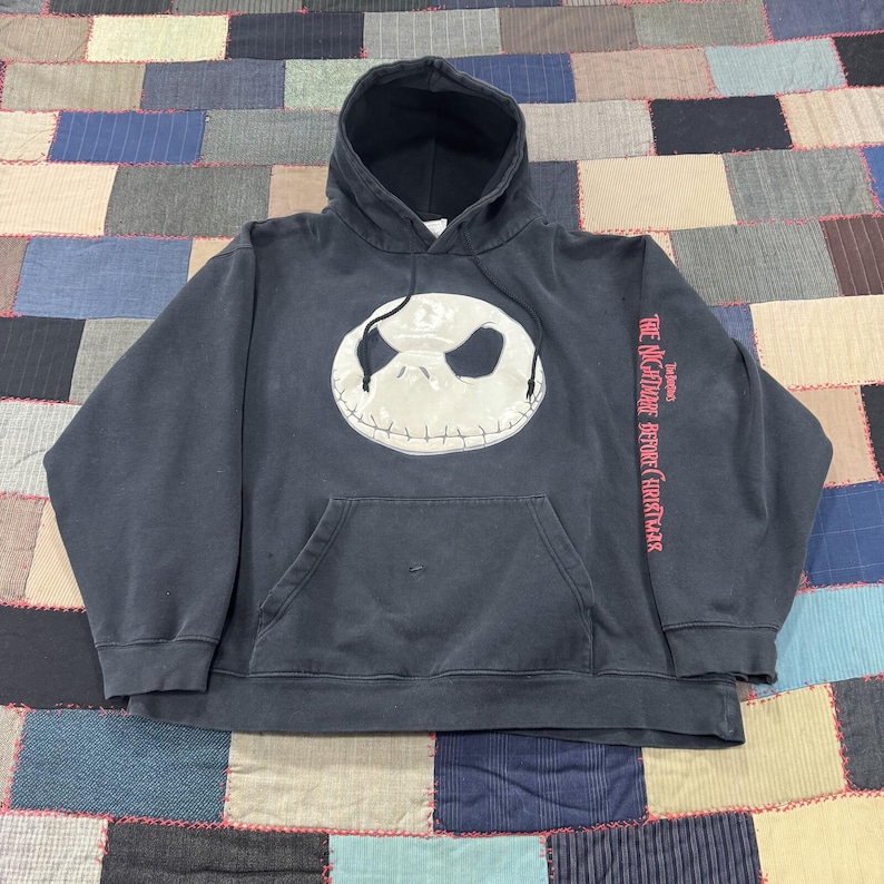 Vintage Disney The Nightmare Before Christmas Jack Skellington Hoodie Black XL image 1