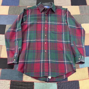 VTG 90's Pendleton Button Up Long Sleeve Shirt Mens Red Green Plaid Virgin Wool Bild 1
