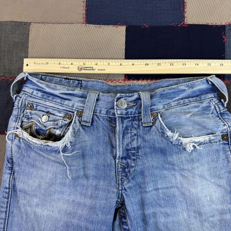 Vintage 90s True Religion Jeans Blue Denim Slim Horseshoe Embroidery USA Made 30 image 4