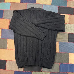 Vintage 80's Pendleton Black Wool Cable Knit Cardigan Sweater Size L zdjęcie 5