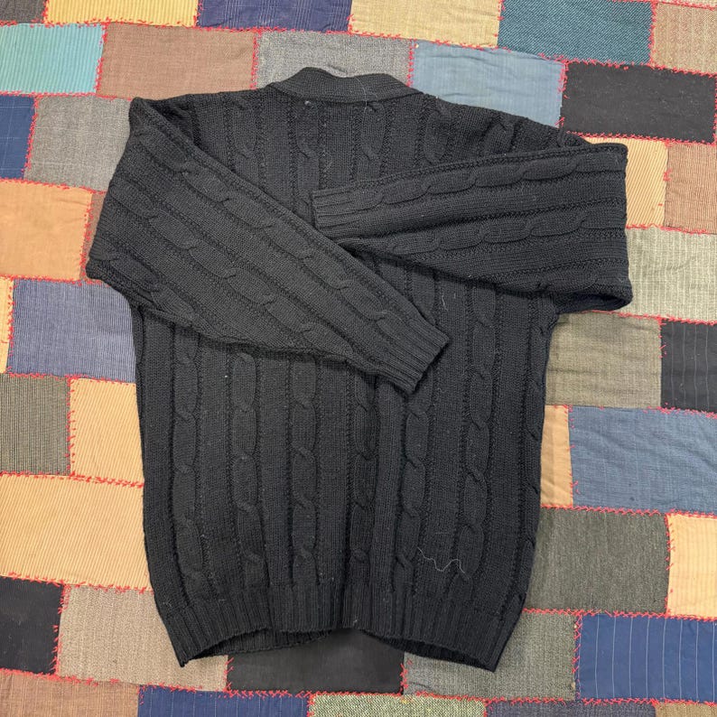 Vintage 80's Pendleton Black Wool Cable Knit Cardigan Sweater Size L zdjęcie 5