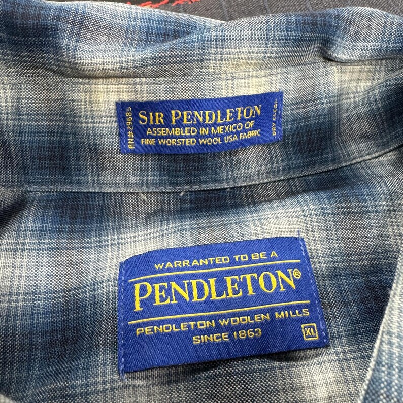 Sir Pendleton Fine Worsted Wool Button-Down Shirt Blue White Shadow Plaid - XL image 2