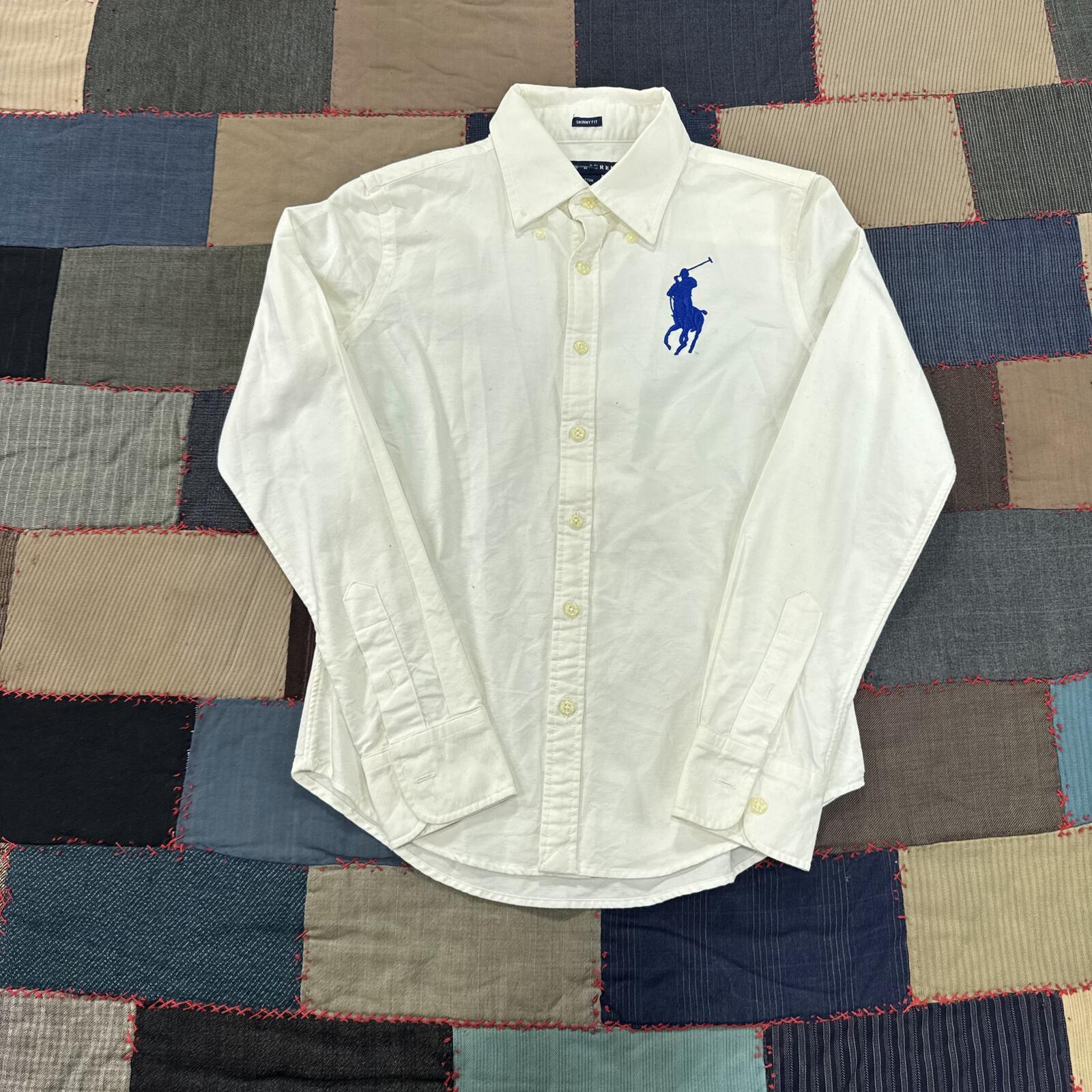 Ralph Lauren Button-Down Long Sleeve Shirt Boys Cream Big Pony Logo Classic - 4