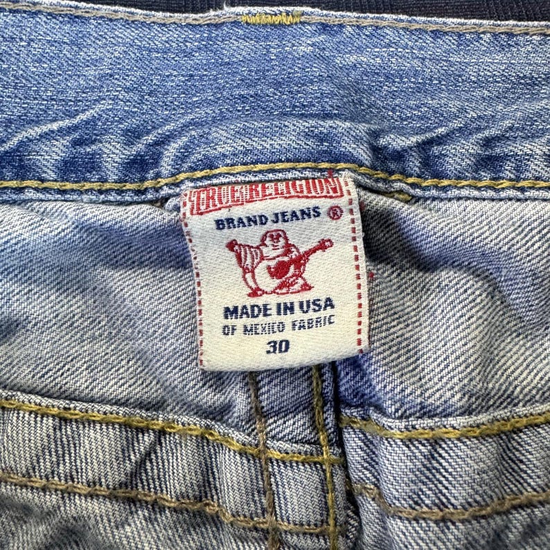 Vintage 90s True Religion Jeans Blue Denim Slim Horseshoe Embroidery USA Made 30 image 6