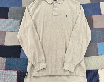 Vintage 90s Polo Ralph Lauren Long Sleeve Polo Shirt Beige Textured Knit - Small