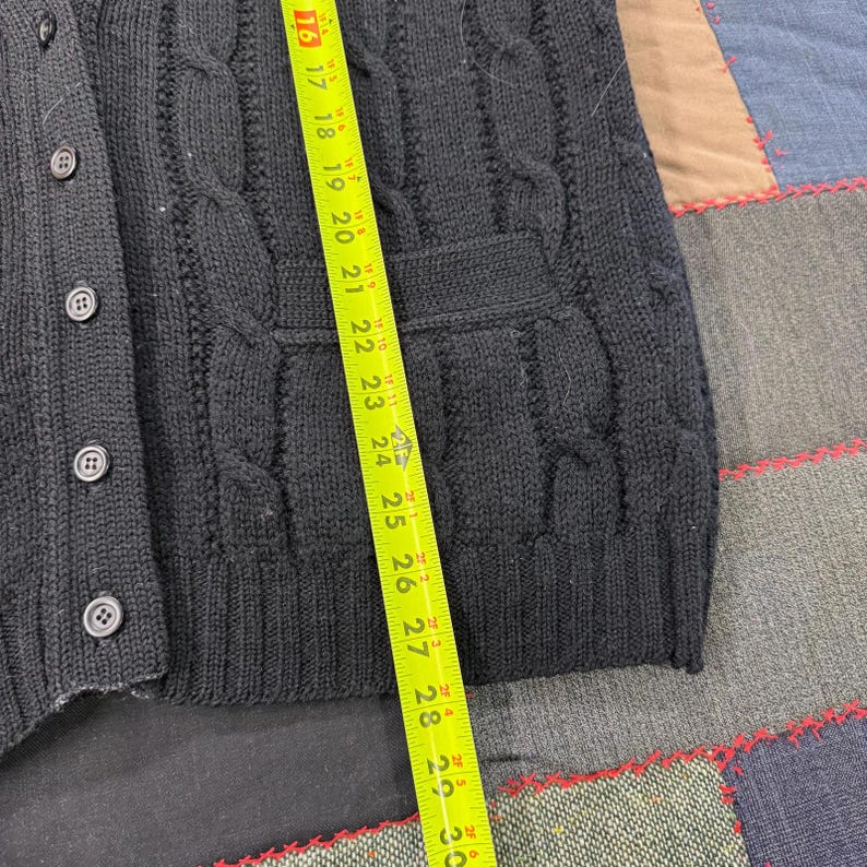 Vintage 80's Pendleton Black Wool Cable Knit Cardigan Sweater Size L zdjęcie 3