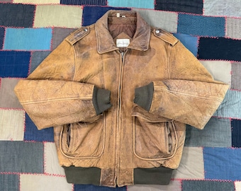 Vintage 80's Adam Spencer Genuine Leather Bomber Jacket Size L