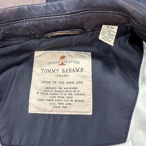 Vintage Tommy Bahama Biker Jacket Men's Black Cotton Leather Winter - Medium image 7