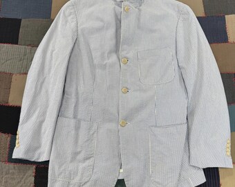 Polo Ralph Lauren Striped Cotton Seersucker Blazer Men's Blue Slim Fit - Medium