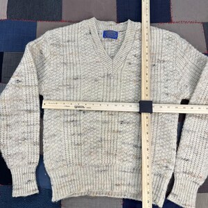 VTG 80s Pendleton Virgin Wool Sweater Cream Knit V-Neck Pullover USA Made Medium image 4