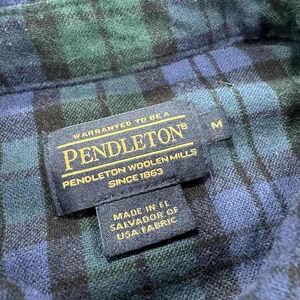 Vintage Pendleton Flannel Shirt Mens Green Navy Plaid Chest Pocket Classic - M image 2