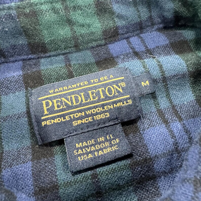 Vintage Pendleton Flannel Shirt Mens Green Navy Plaid Chest Pocket Classic - M image 2