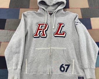 Vintage 90s Polo Jeans Co. Ralph Lauren Full Zip Hoodie Gray Fleece USA Made L
