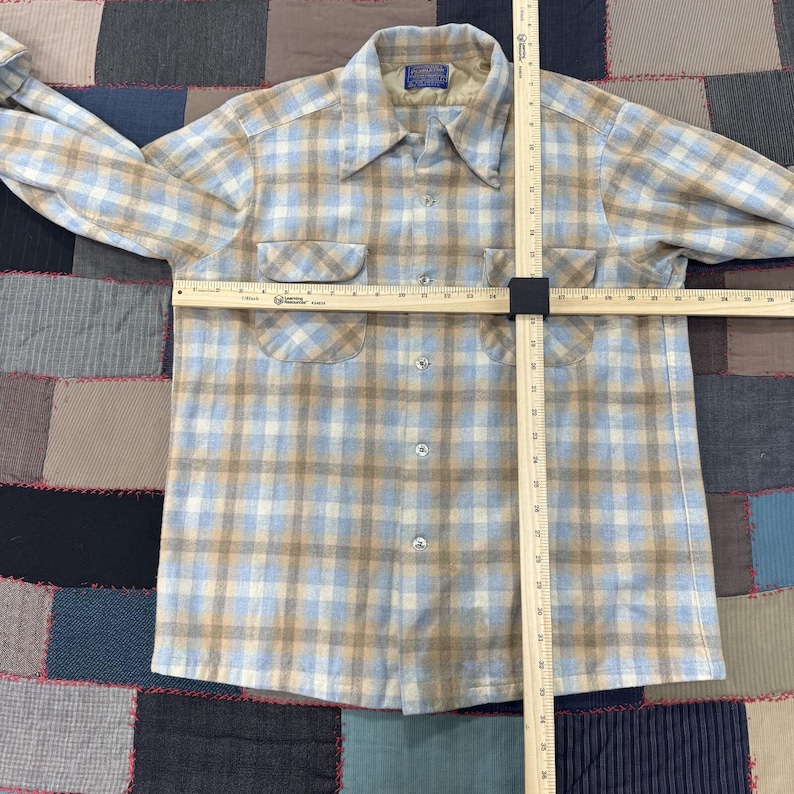 Vintage 70s Pendleton Wool Plaid Board Shirt Loop Collar Classic USA Made - L Bild 6