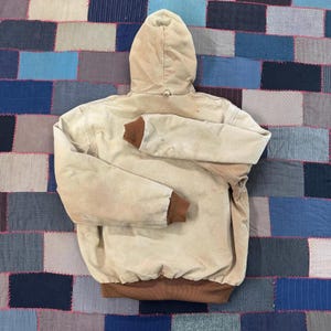 Vintage 90's Carhartt Workwear Tan Faded Hooded Essential Jacket Size XL image 6